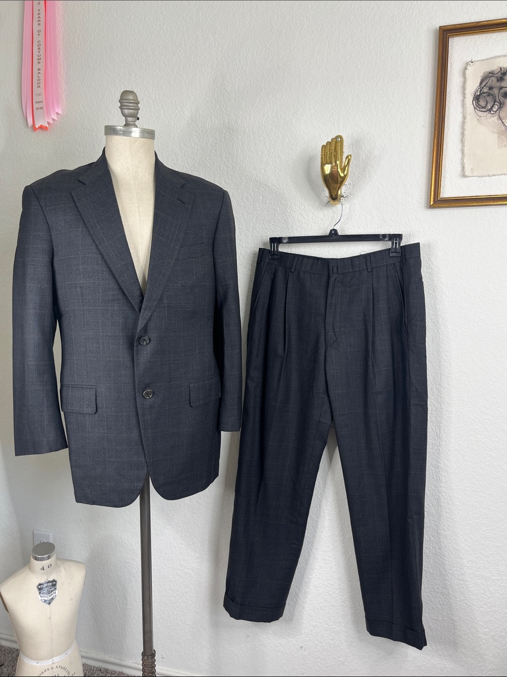 Brooks Brothers Golden Fleece Wool Hand Tailored Suit 40R 34W Plaid Gridded
